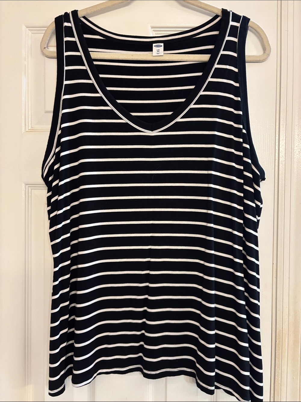 Old Navy Black & White Striped V-Neck Tank